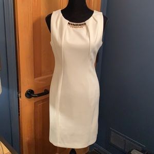 Jessica Simpson White Sheath Dress with Jeweled Neckline